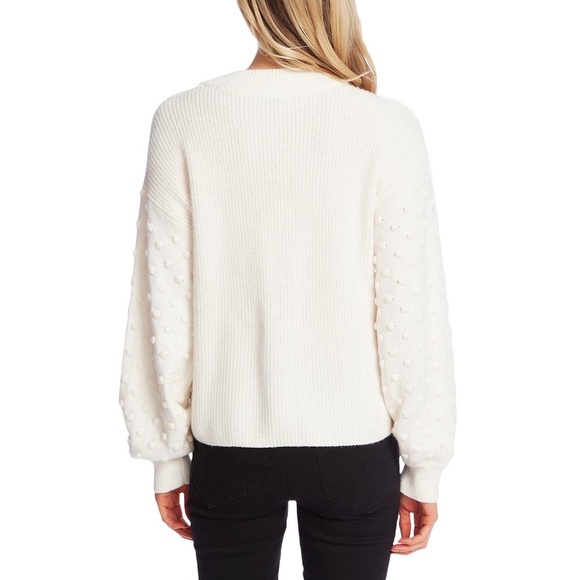 CeCe 3D Polka Dot Sweater Antique White Crewneck Ribbed Medium NWT NEW - Picture 4 of 8